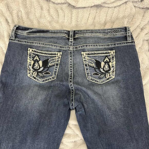 Vigoss Jeans Women 24 Slim Boot Mid Rise Medium Wash Stretch Denim Embroidered - Picture 6 of 9